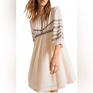 BA&SH Colombe embroidered shift dress in cream or ecru viscose, NWT, size 0